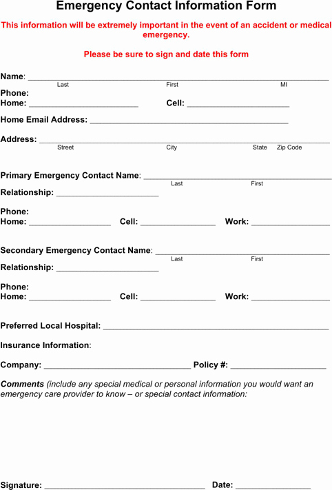 Emergency Contact form Template Unique Download Emergency Contact form for Free formtemplate