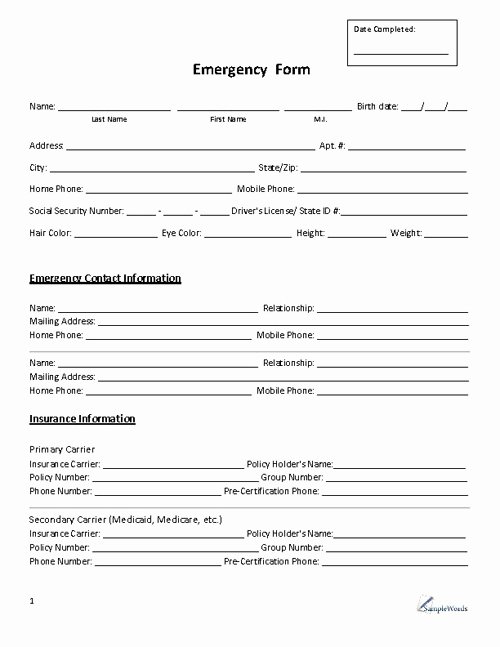 Emergency Contact form Template Unique Emergency Contact form Premium