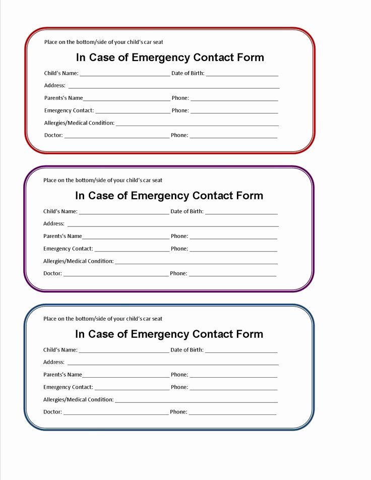 Emergency Contact form Template Unique Kids Id Card Template