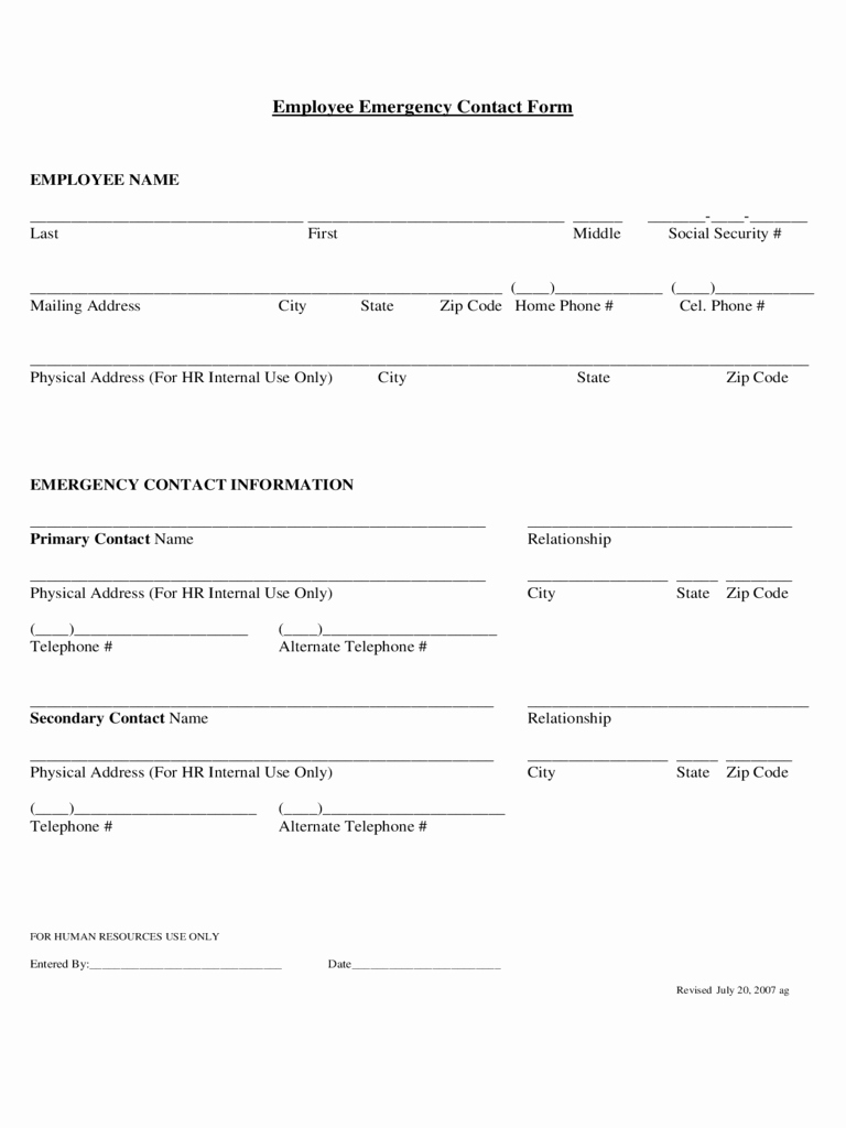 Emergency Contact form Template Word Beautiful Employee Emergency Contact form 2 Free Templates In Pdf