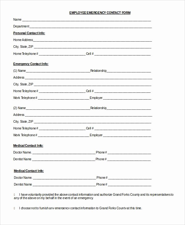 Emergency Contact form Template Word Lovely 8 Sample Emergency Contact forms Pdf Doc