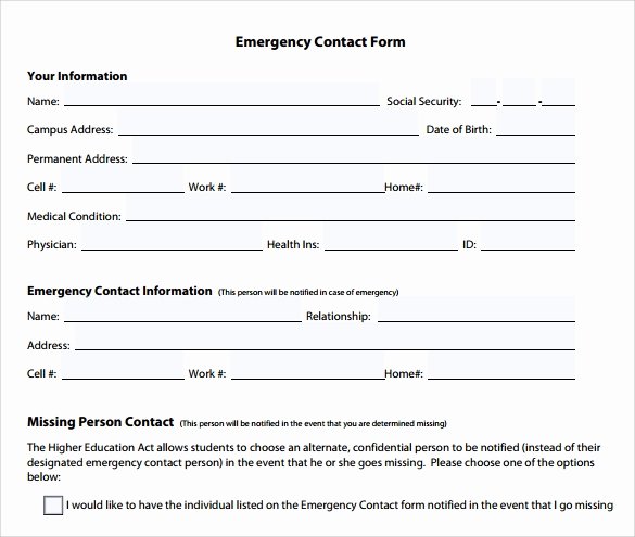 Emergency Contact form Template Word Unique Emergency Contact forms 11 Download Free Documents In