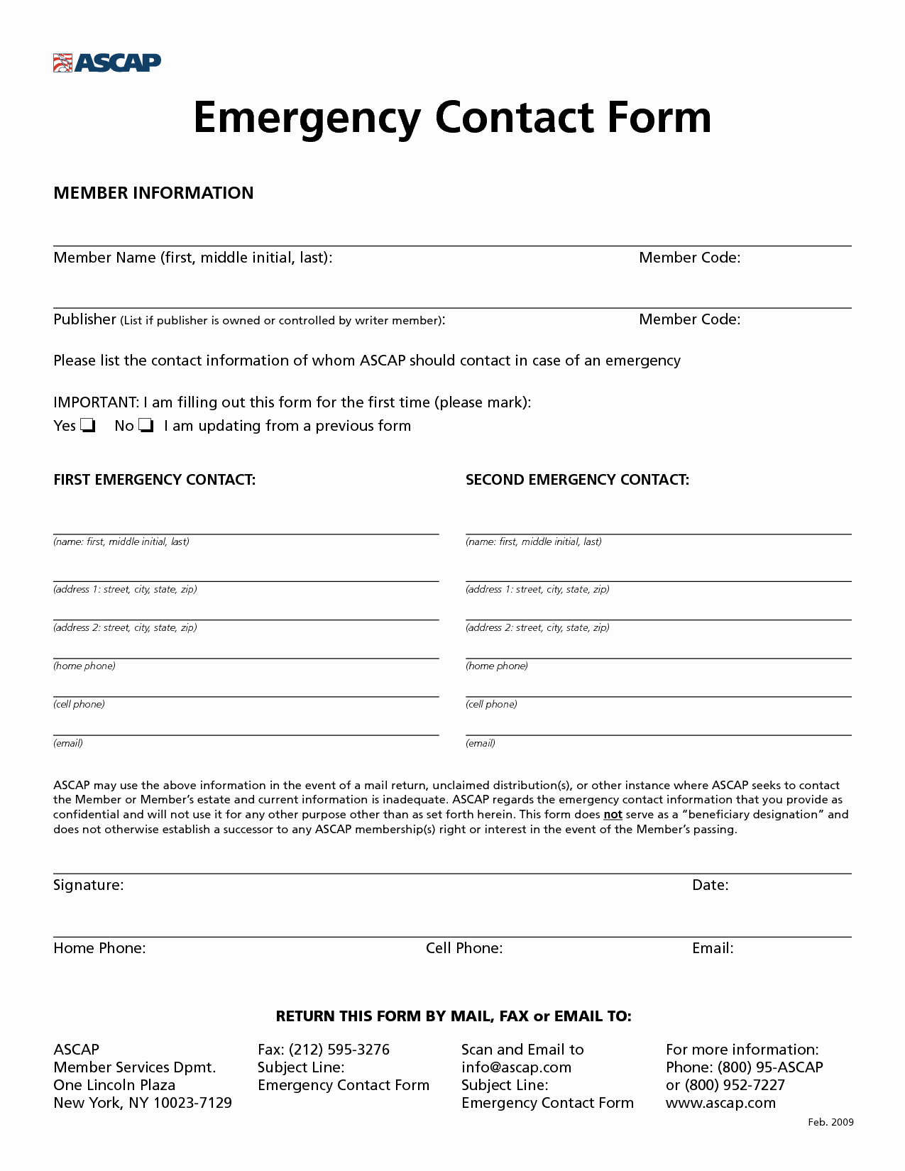 Emergency Contacts form Templates Awesome Employee Emergency Contact Printable form to Pin