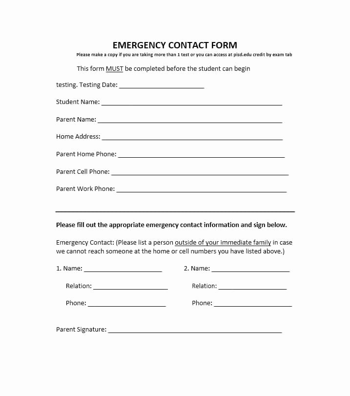 Emergency Contacts form Templates Inspirational 54 Free Emergency Contact forms [employee Student]