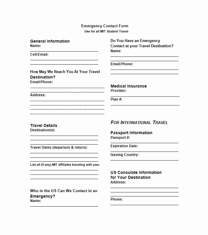 Emergency Contacts form Templates Inspirational 54 Free Emergency Contact forms [employee Student]