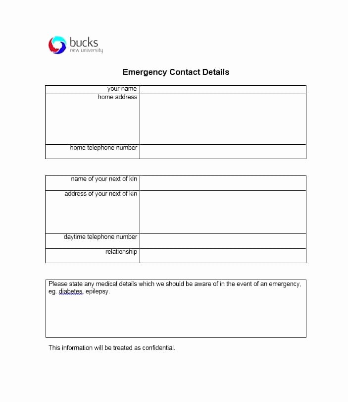 Emergency Contacts form Templates Lovely 54 Free Emergency Contact forms [employee Student]