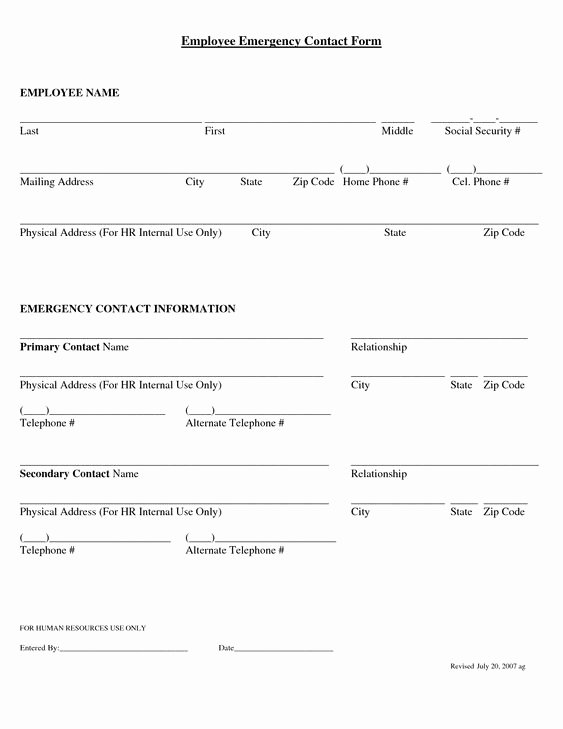 Emergency Contacts form Templates Lovely Pinterest • the World’s Catalog Of Ideas