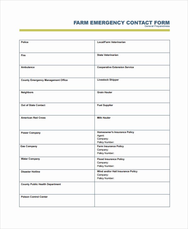 Emergency Contacts form Templates Luxury 8 Emergency Contact form Samples Examples Templates