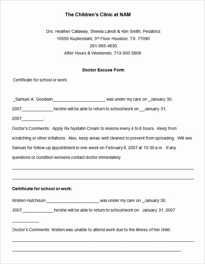 Emergency Room Excuse Template New 10 Doctors Note Templates Free Samples Examples