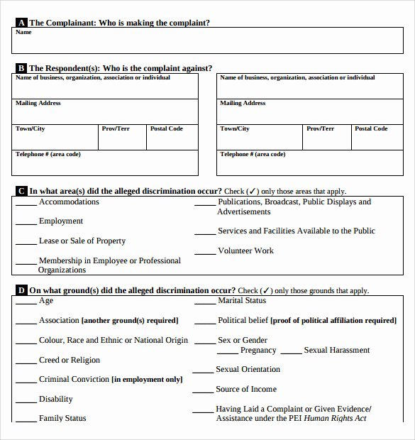 Employee Complaint form Template Awesome Sample Employee Plaint form Template 7 Download Free