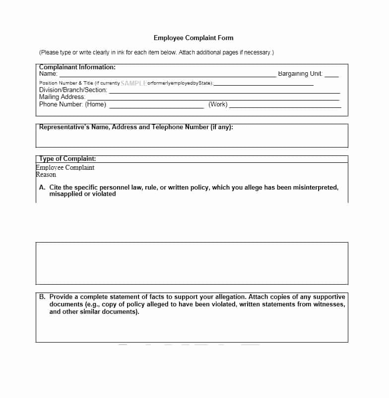Employee Complaint form Template Beautiful 49 Employee Plaint form &amp; Letter Templates Template