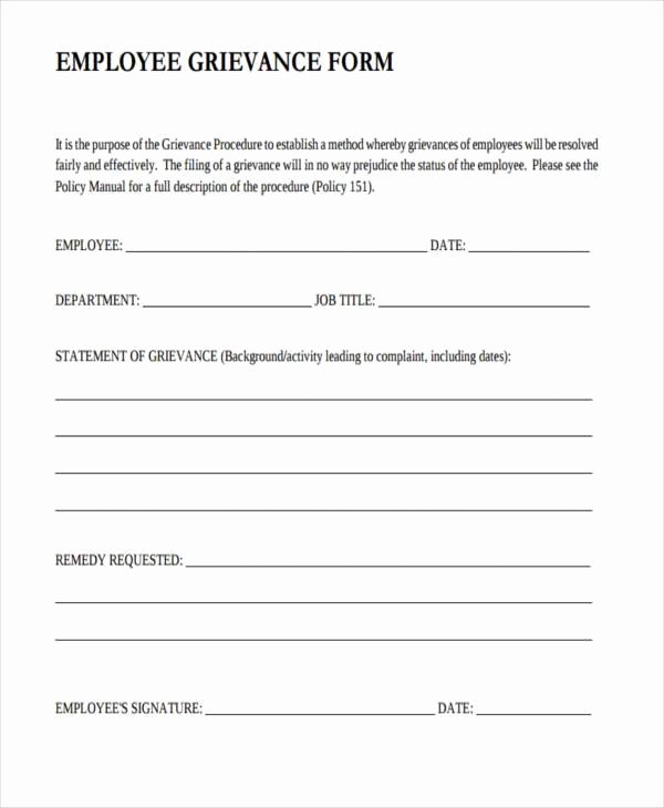 Employee Complaint form Template Beautiful Free 7 Sample Employee Grievance forms In Pdf