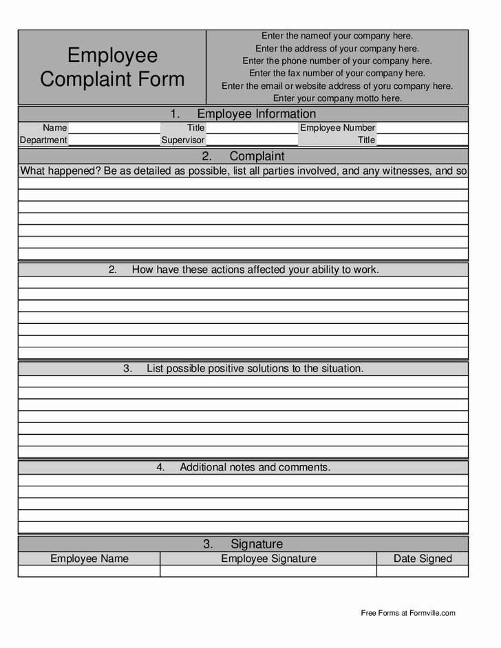 Employee Complaint form Template Best Of Employee Plaint form Free Printable Documents