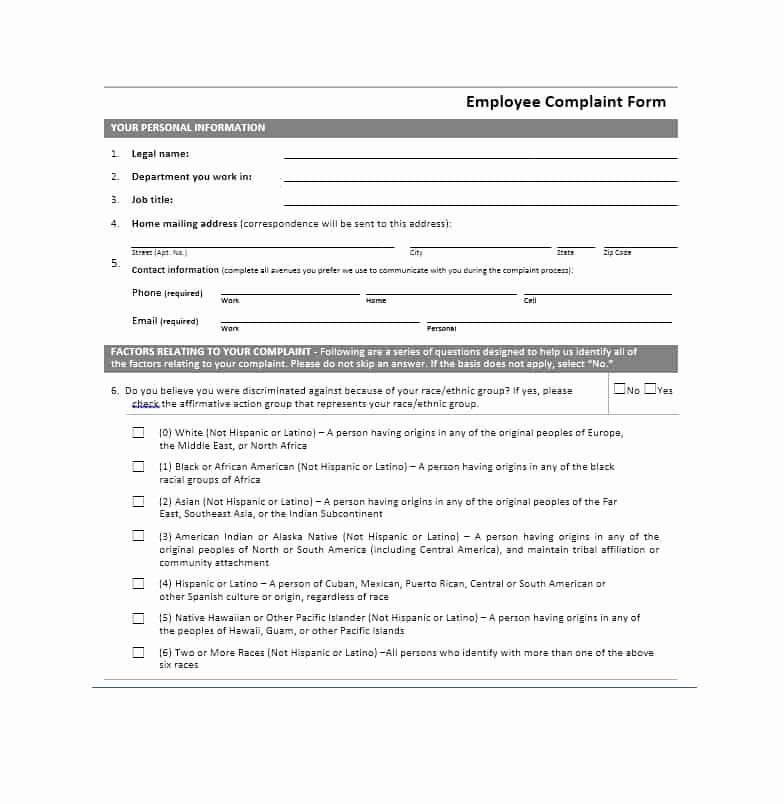 Employee Complaint form Template Fresh 49 Employee Plaint form &amp; Letter Templates Template