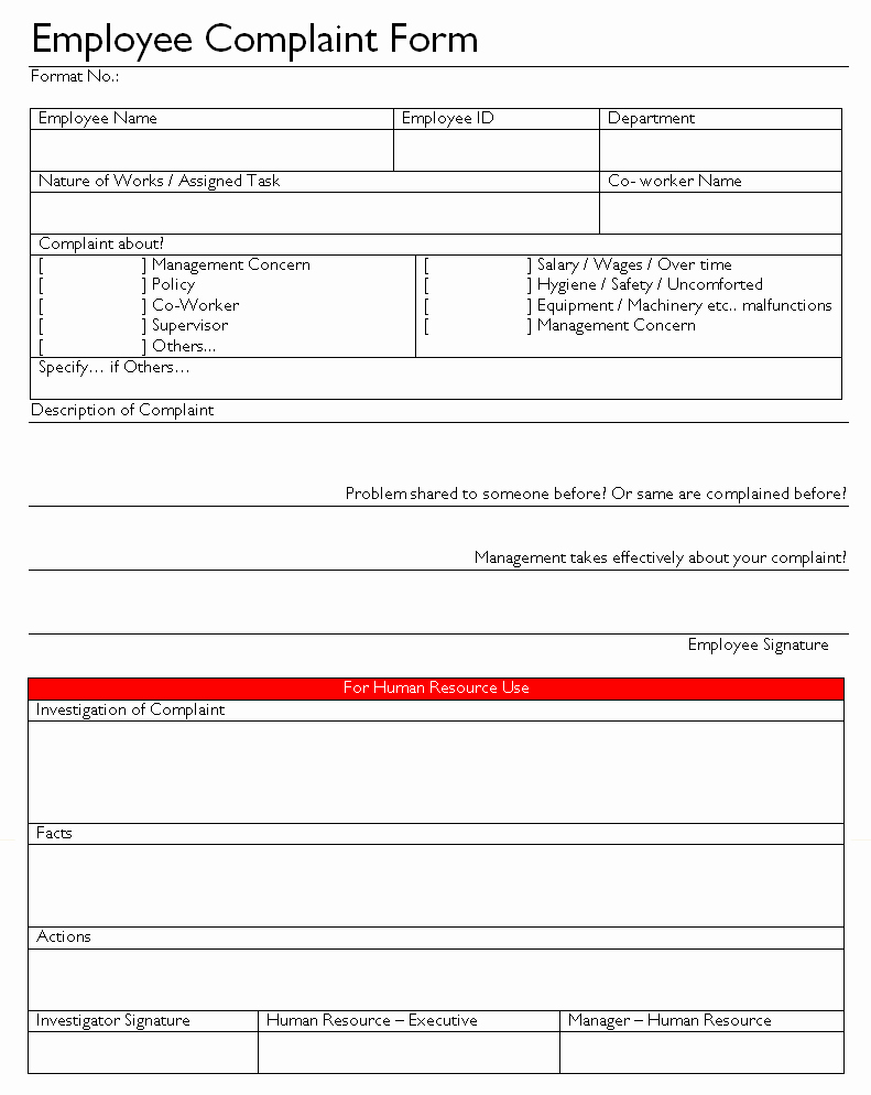 employee plaint form