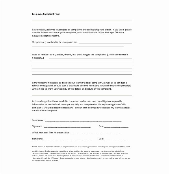 Employee Complaint form Template Fresh Hr Plaint Letter – 10 Free Word Pdf Documents