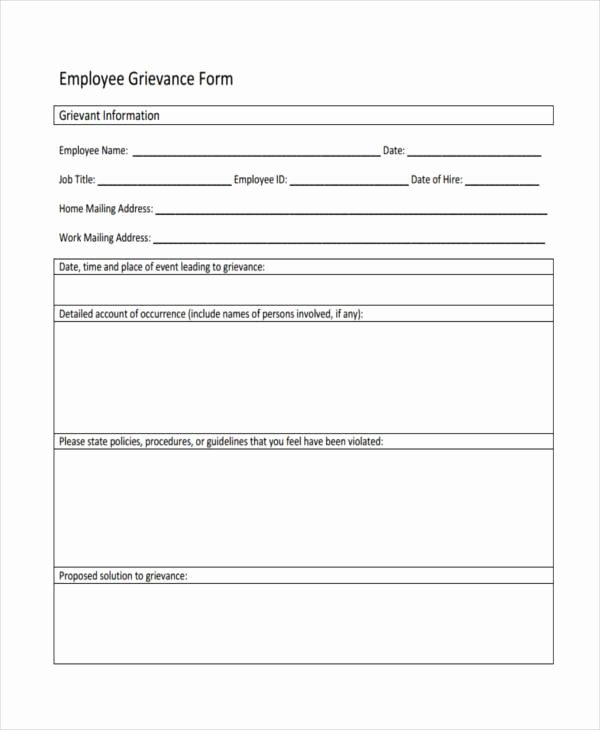 Employee Complaint form Template Luxury Free 7 Sample Employee Grievance forms In Pdf