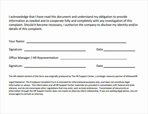 Employee Complaint form Template Unique Employee Plaint form 8 Free Samples Examples &amp; formats