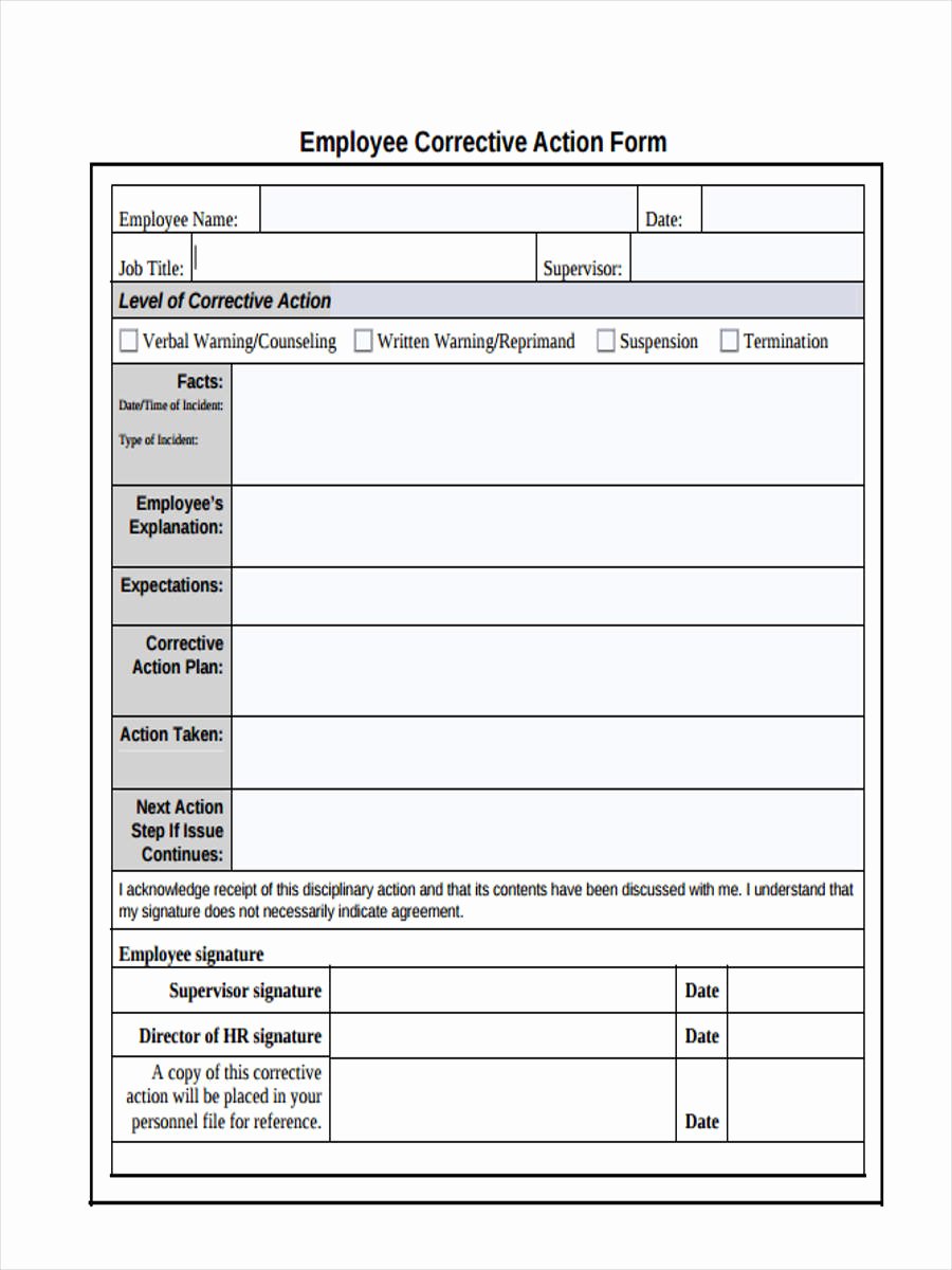 Employee Corrective Action Plan Template Best Of 9 Employee Counseling forms Free Sample Example format
