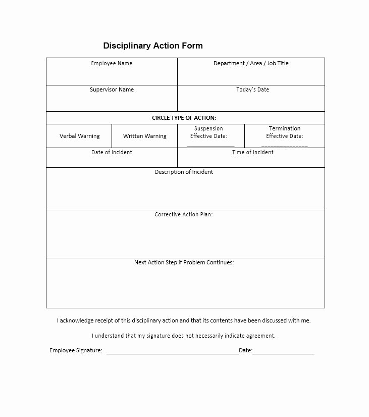 Employee Corrective Action Plan Template Lovely 40 Employee Disciplinary Action forms Template Lab