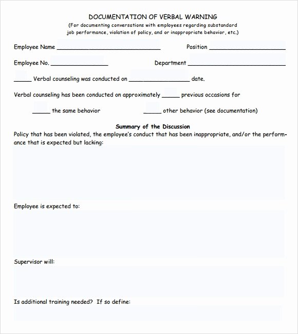 Employee Counseling form Template Awesome 10 Verbal Warning Templates Pdf Word Apple Pages