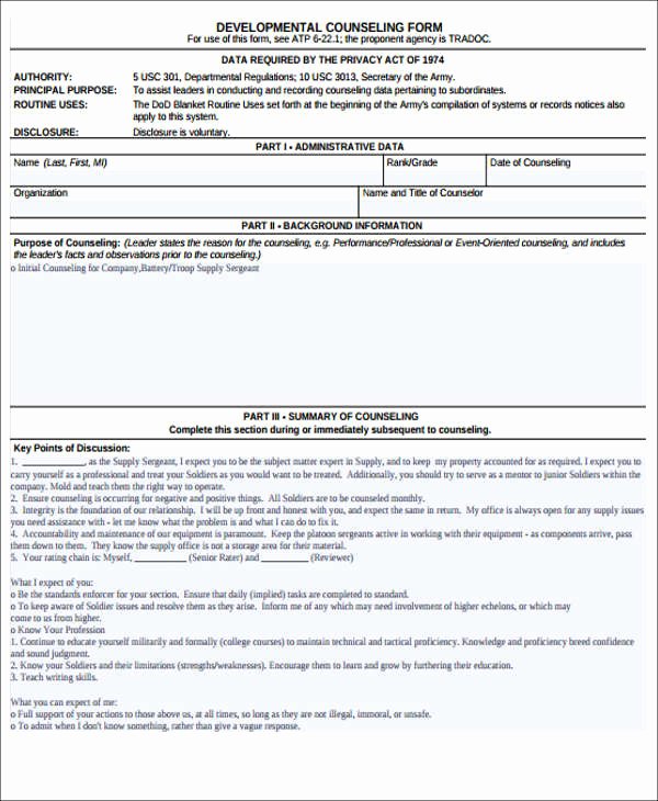 Employee Counseling form Template Awesome Army Counseling form