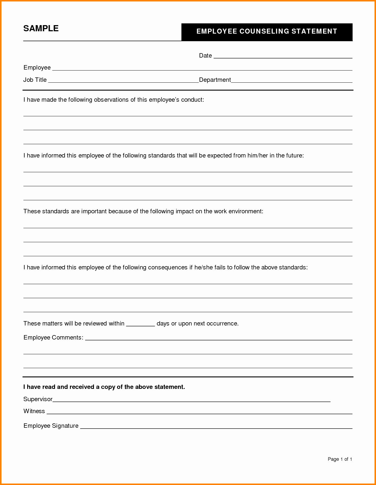 Employee Counseling form Template Beautiful Sample Counseling Statement Irr Transfer – Graetreport
