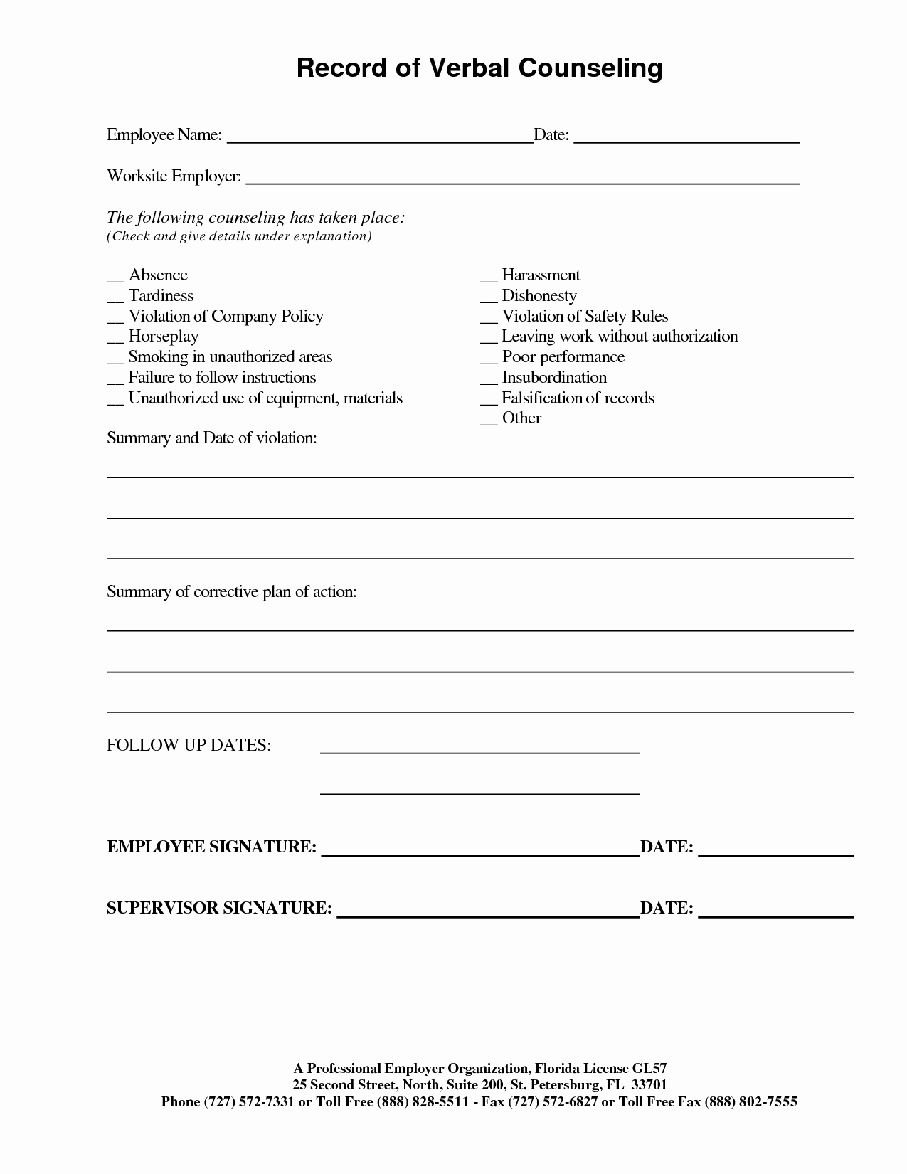 Employee Counseling form Template Elegant Best S Of Employee Verbal Counseling form Employee