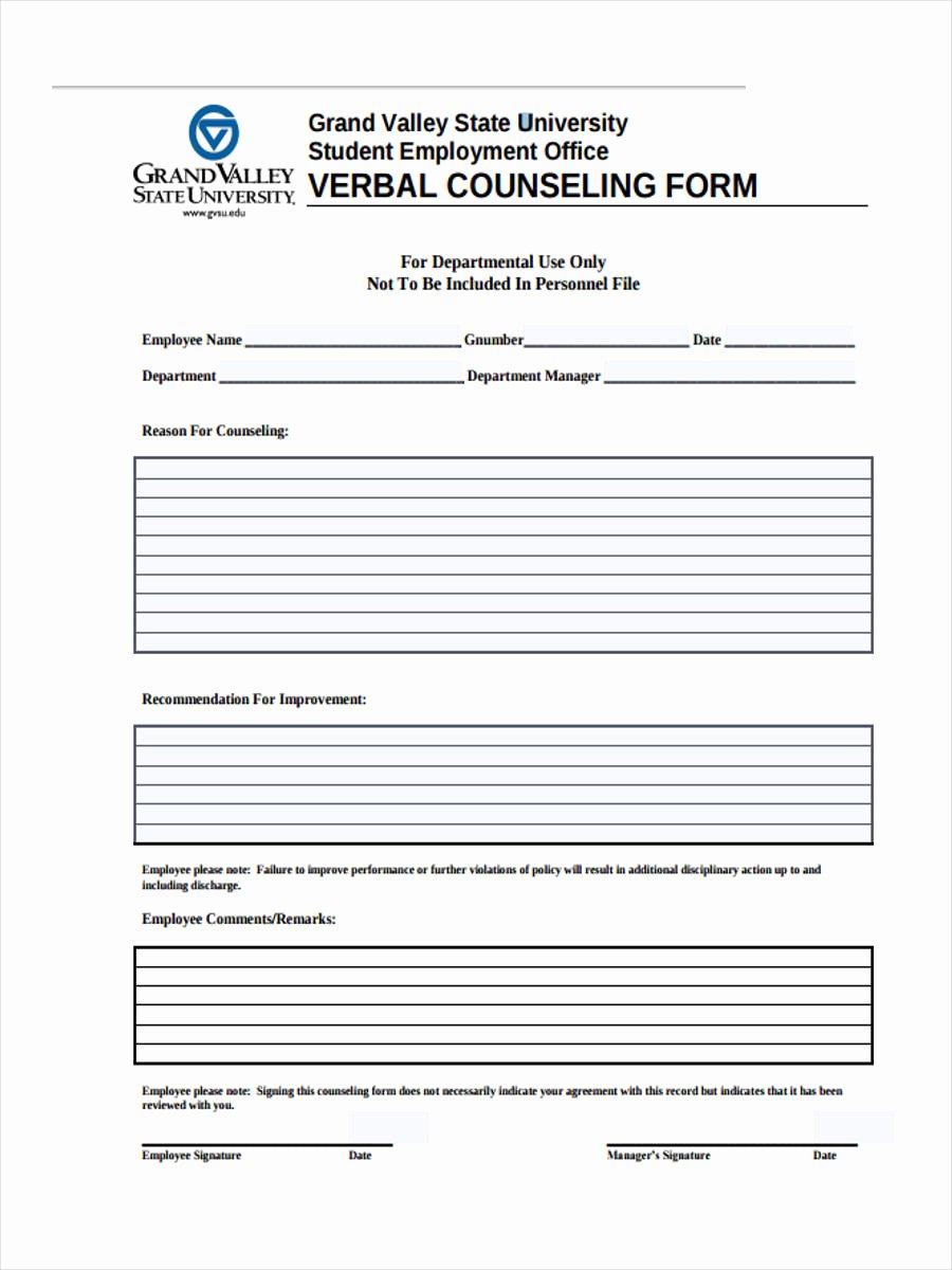 Employee Counseling form Template Luxury 9 Employee Counseling forms Free Sample Example format