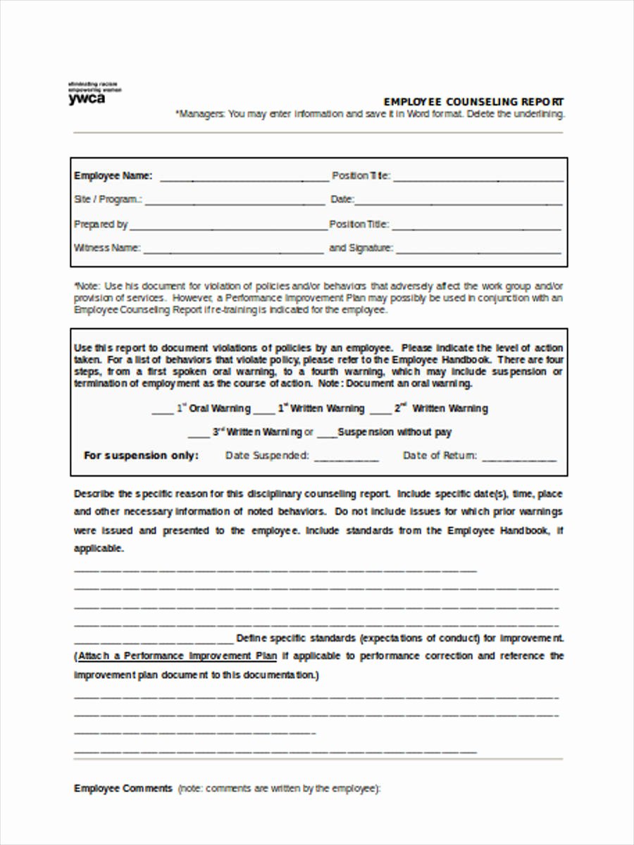 Employee Counseling form Template New 9 Employee Counseling forms Free Sample Example format