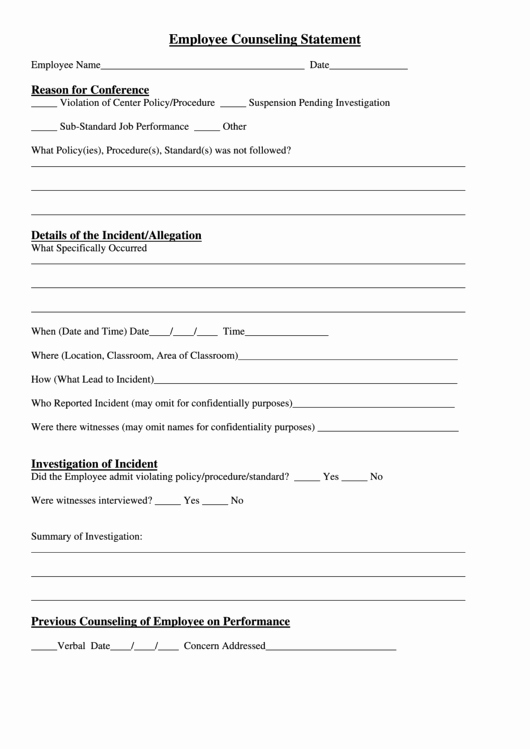 Employee Counseling form Template New top 6 Employee Counseling form Templates Free to