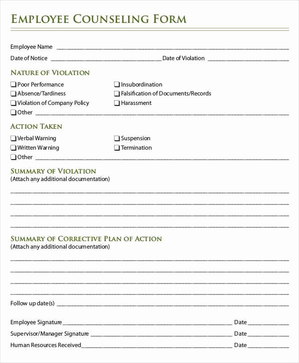 Employee Counseling form Template Unique 40 Employee Write Up form Templates [word Excel Pdf