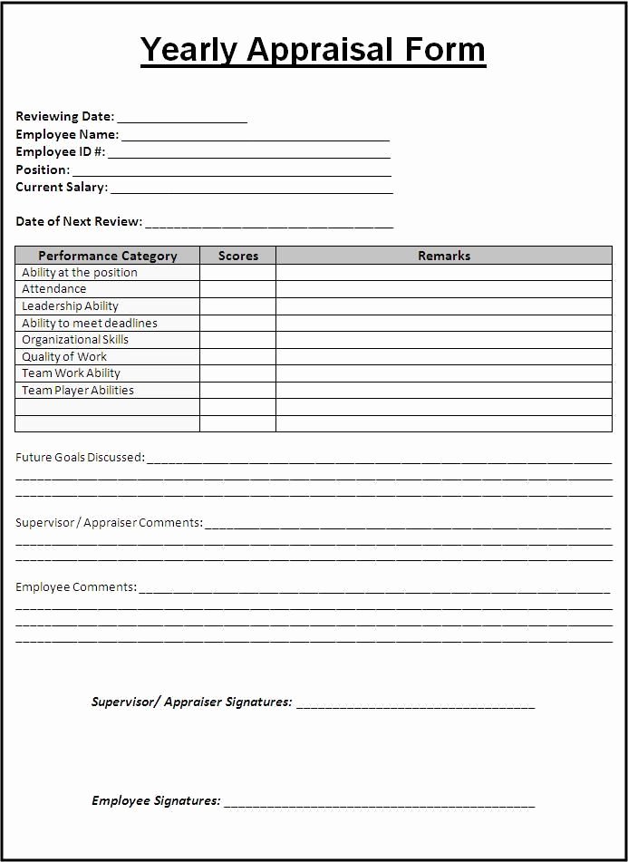 Employee Evaluation form Template Elegant Yearly Appraisal form Wordstemplates