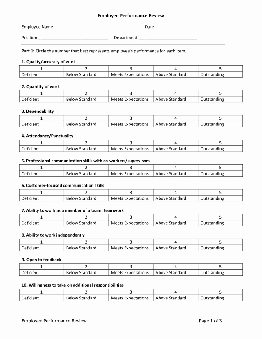 Employee Evaluation form Template Fresh Employee Evaluation form Free Employee Evaluation form