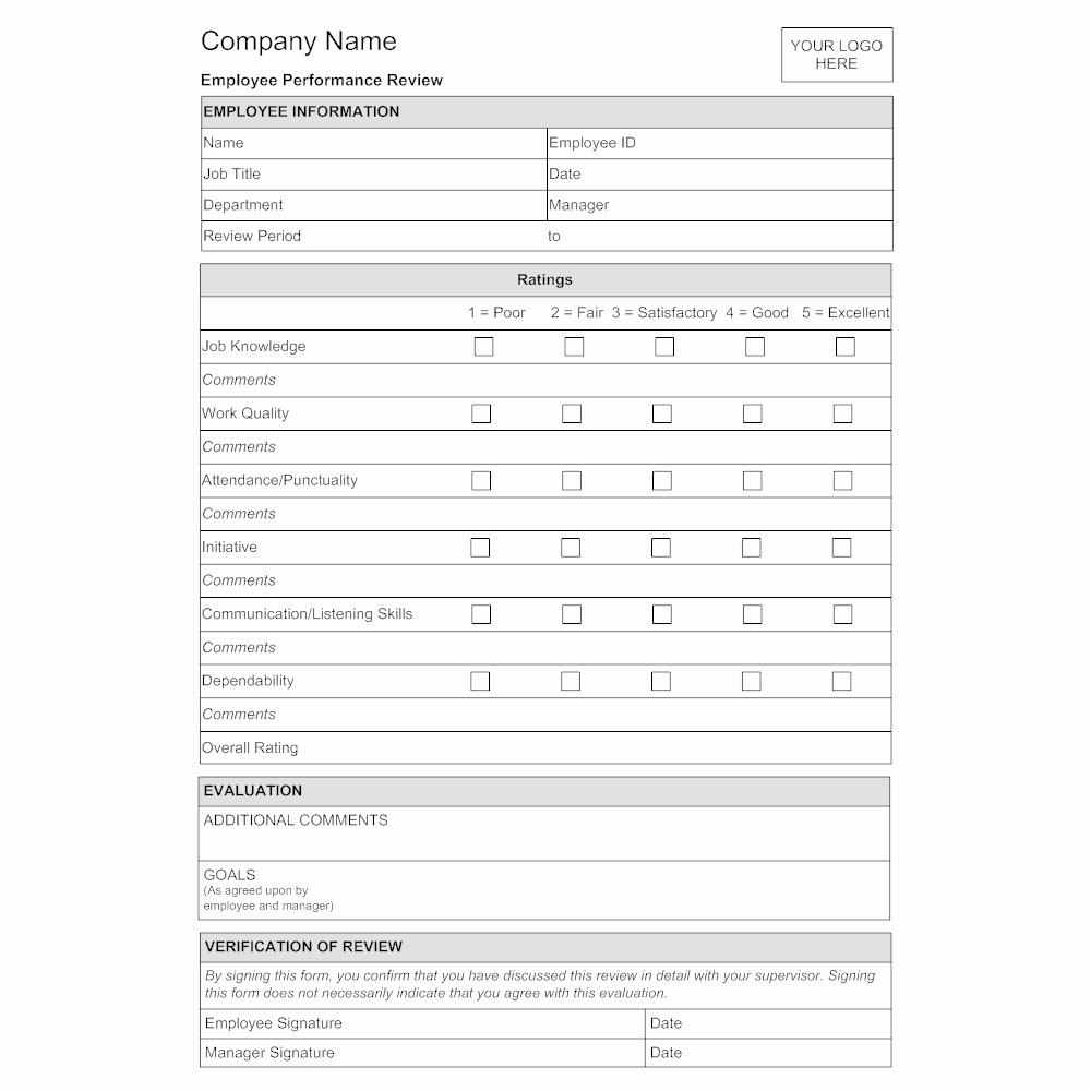 Employee Evaluation form Template Fresh Employee Evaluation form Template
