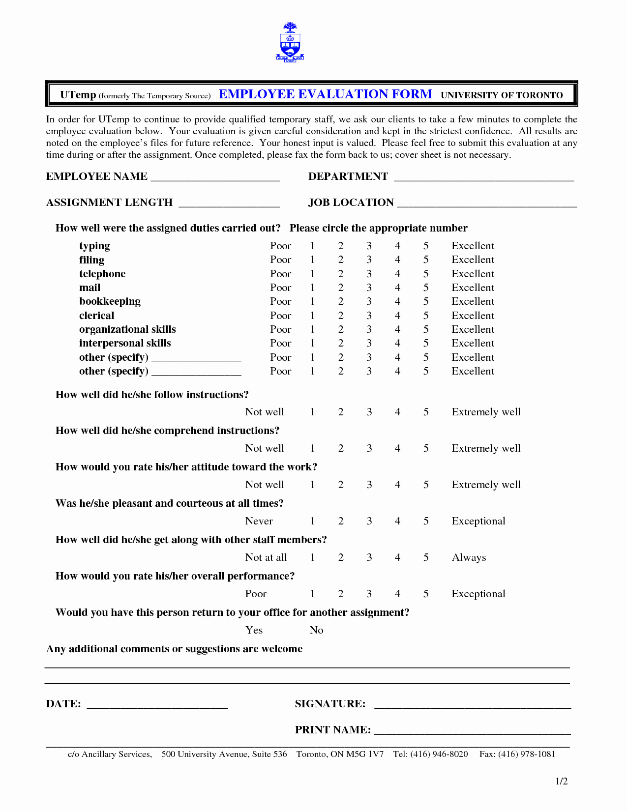 Employee Evaluation form Template Lovely Free Employee Evaluation form Template