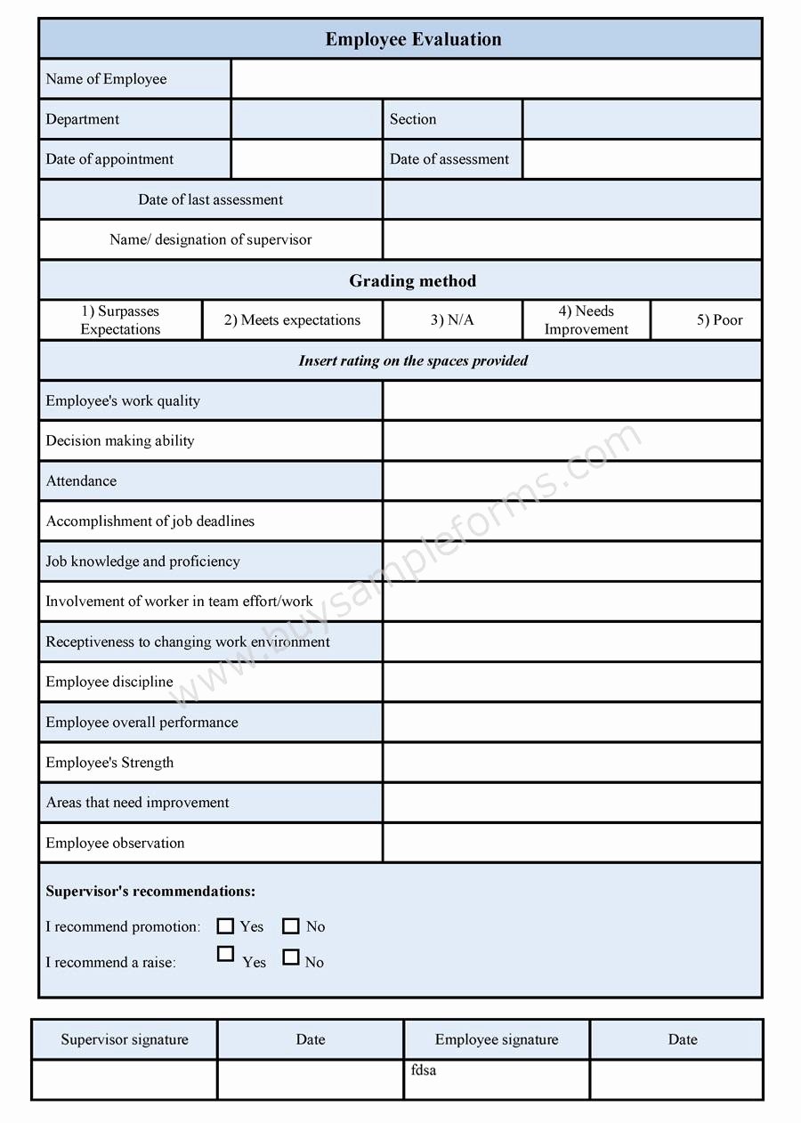 Employee Evaluation form Template Luxury Employee Evaluation Template