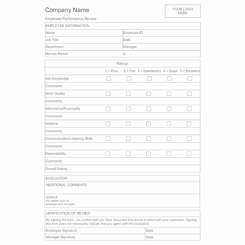 Employee Evaluation form Template New Employee Evaluation form