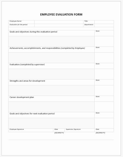 Employee Evaluation form Template New Evaluation form Templates for Ms Word