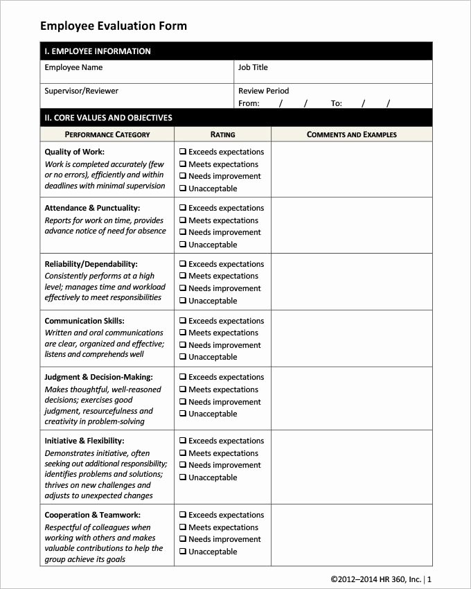 Employee Evaluation form Template Unique 13 Hr Evaluation forms Hr Templates