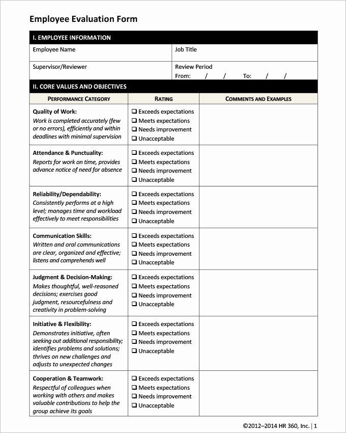 Employee Evaluation form Templates Beautiful 17 Hr Evaluation forms Hr Templates