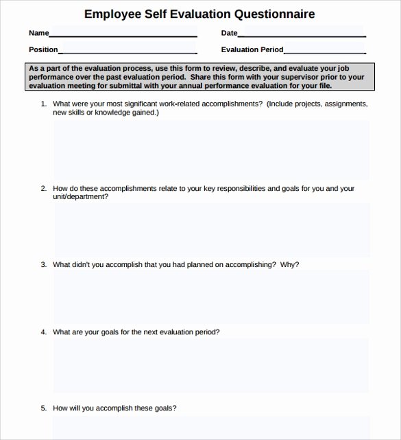 Employee Evaluation form Templates Luxury Free 14 Sample Employee Self Evaluation form In Pdf