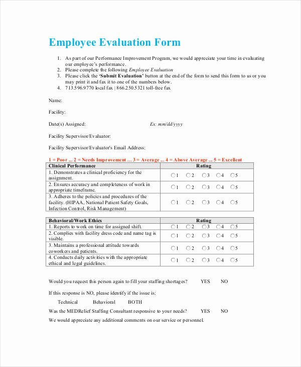 Employee Evaluation forms Templates Awesome 19 Employee Evaluation form Samples &amp; Templates Pdf Doc