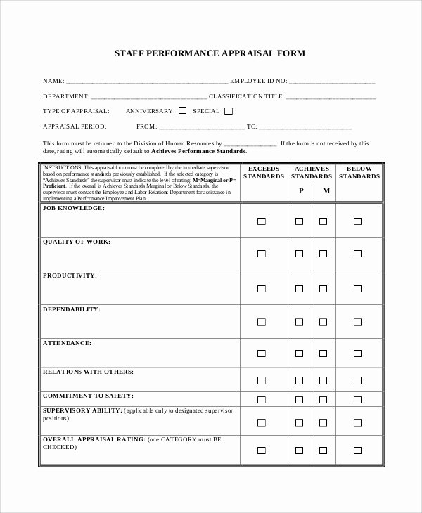 Employee Evaluation forms Templates Awesome Sample Performance Appraisal form 6 Documents In Pdf