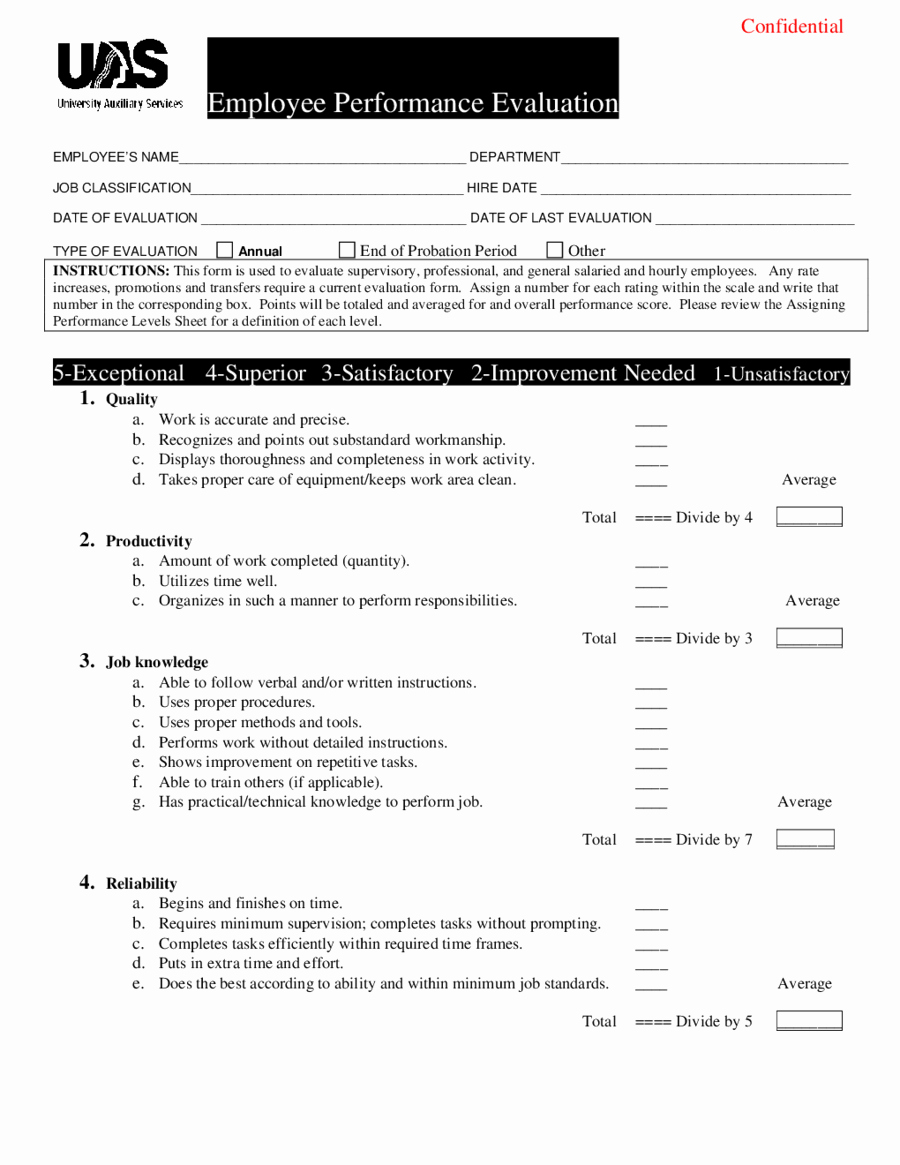 Employee Evaluation forms Templates Beautiful 2018 Employee Evaluation form Fillable Printable Pdf