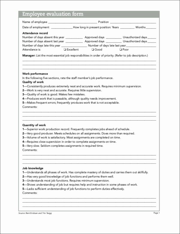Employee Evaluation forms Templates Fresh the Purpose Of Employee Evaluation 10 Samples and Templates