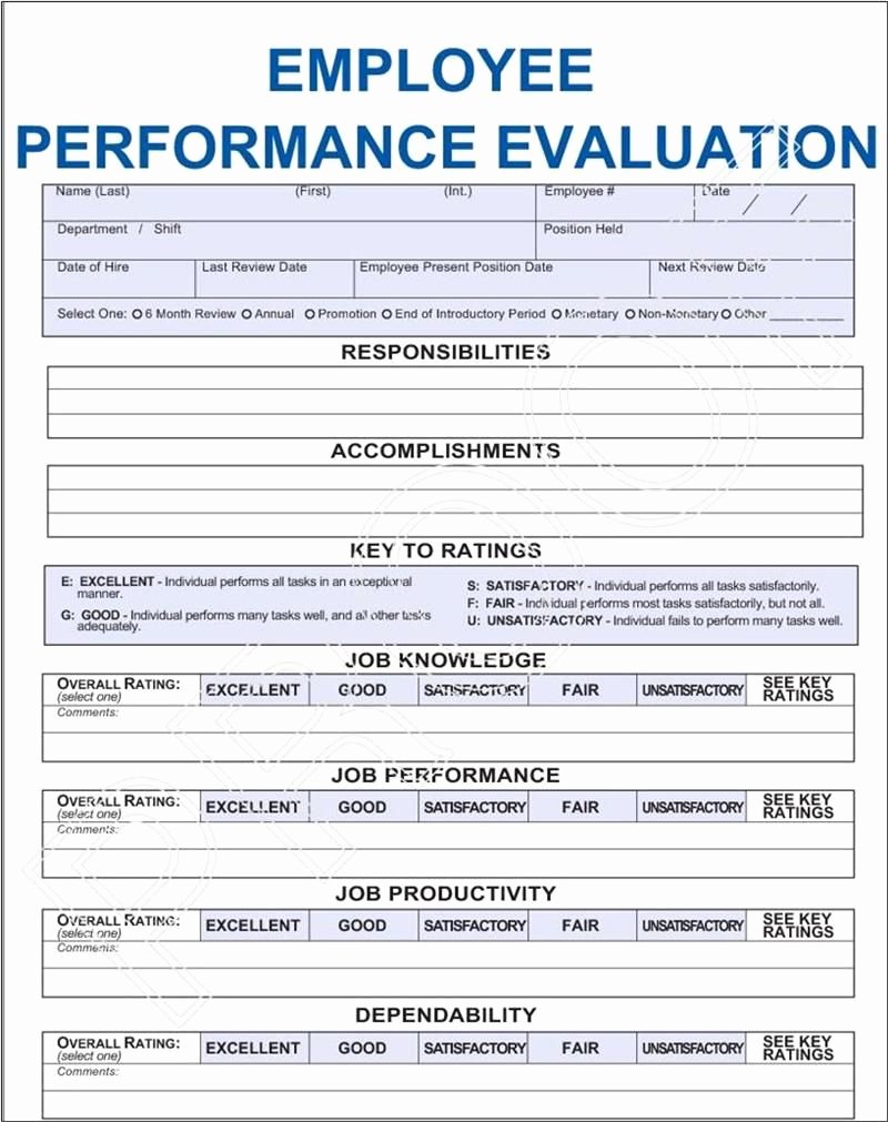 Employee Evaluation forms Templates Inspirational Job Performance Evaluation Frompo 1
