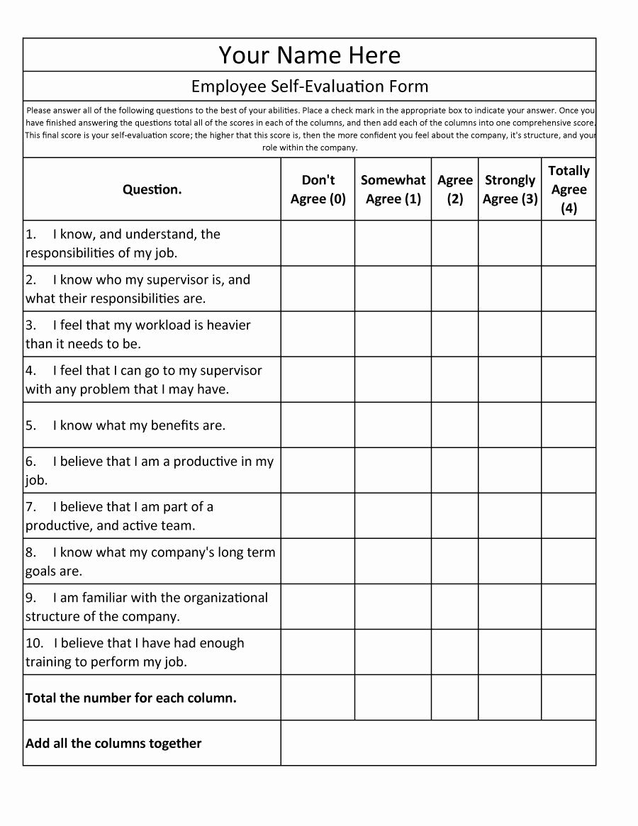 Employee Evaluation forms Templates Lovely Employee Self Evaluation form