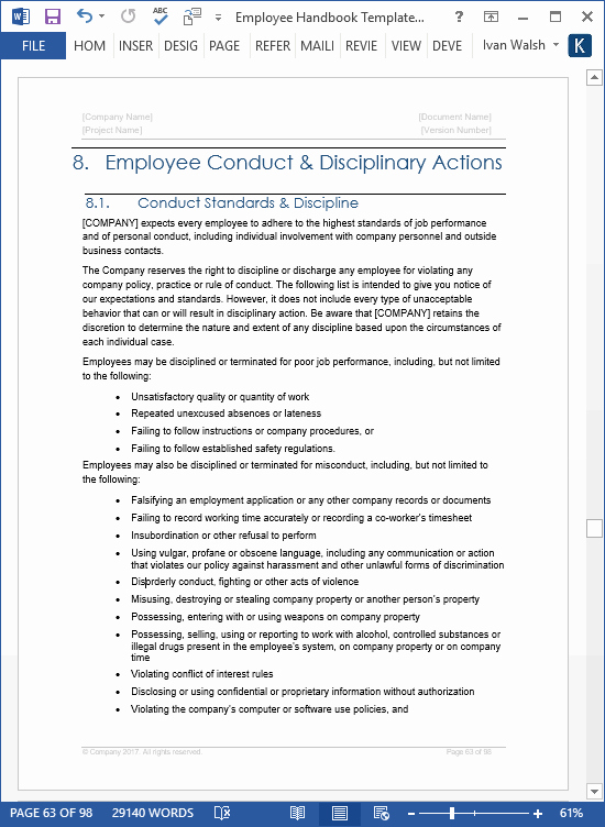 Employee Handbook Template Word Awesome Employee Handbook Template – Download 100 Pg Ms Word