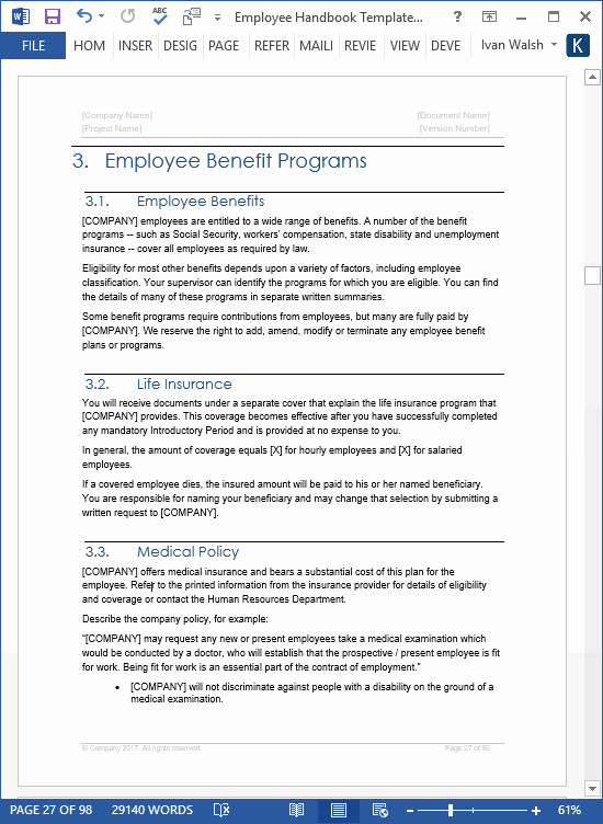 Employee Handbook Template Word Beautiful Employee Handbook Template – Download 100 Pg Ms Word
